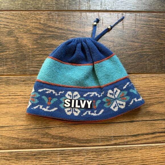 Vintage Silvy Made in Italy Wool Blend Knit Beanie Hat Nordic Pattern Drawstring - Picture 1 of 6
